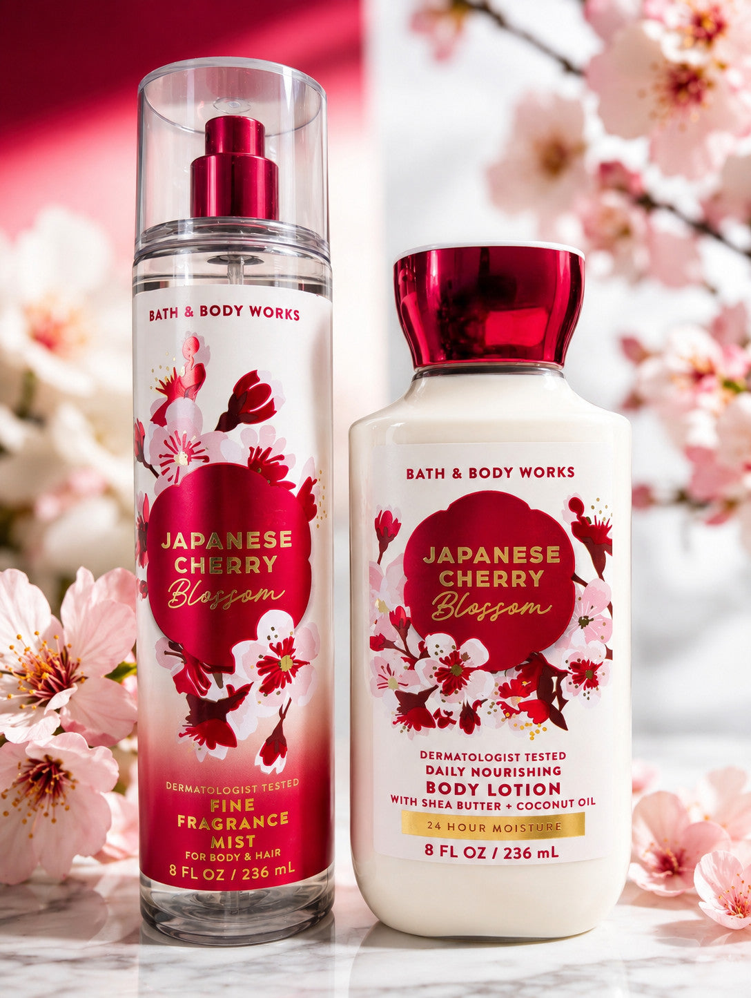 Bath & Body Works Japanese Cherry Blossom Mist & Body Lotion Set: 8.0 oz bottle